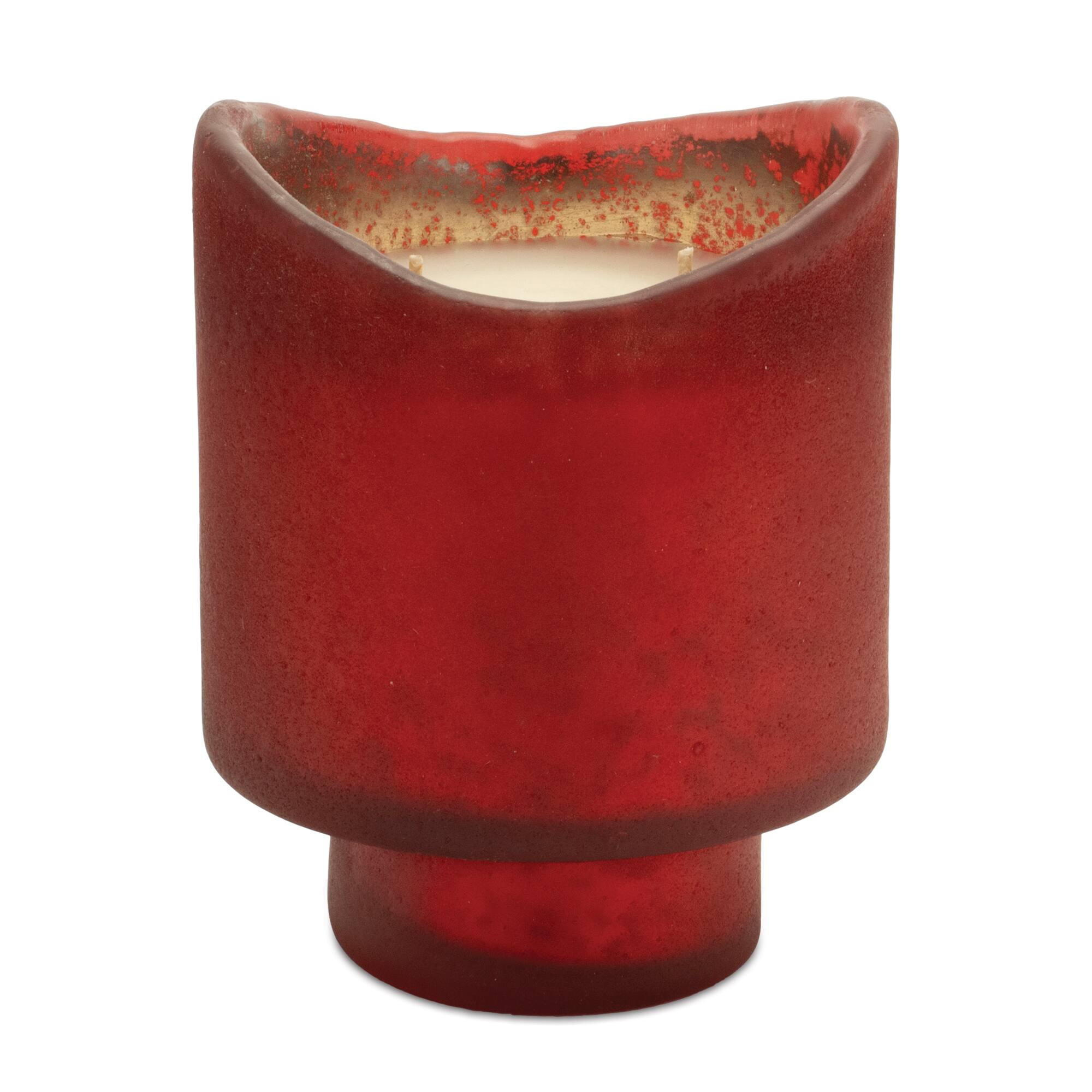 5" Red & Green Wassail Scented Soy Candle with Frosted Glass Holder Set